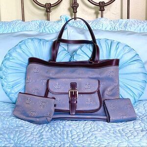 Dooney and Bourke Blue DB Patterned Tote w/ Extras
